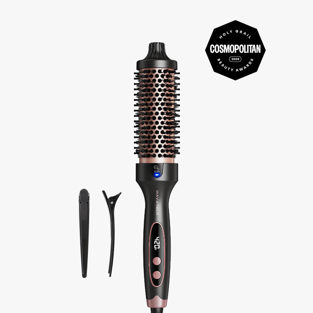 Hair styling tool with attachments on a white background, featuring the Cosmopolitan Beauty Award logo.